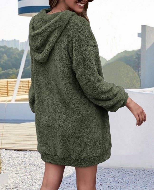 HIDDENBRAND - Wholesale Hoodie - Women's - Double-Sided Fleece Hooded Half-Zip Pocket Long Sweatshirt11