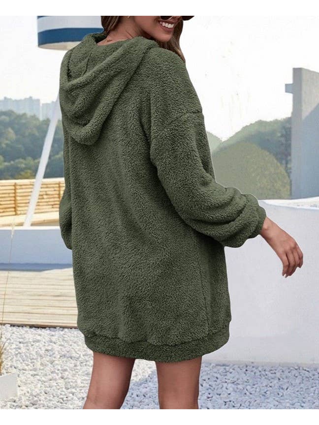 HIDDENBRAND - Wholesale Hoodie - Women's - Double-Sided Fleece Hooded Half-Zip Pocket Long Sweatshirt11