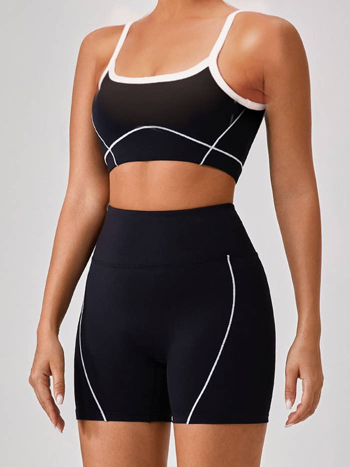 Premium active wear white contrast crop top with shorts set for wholesale by Color 5