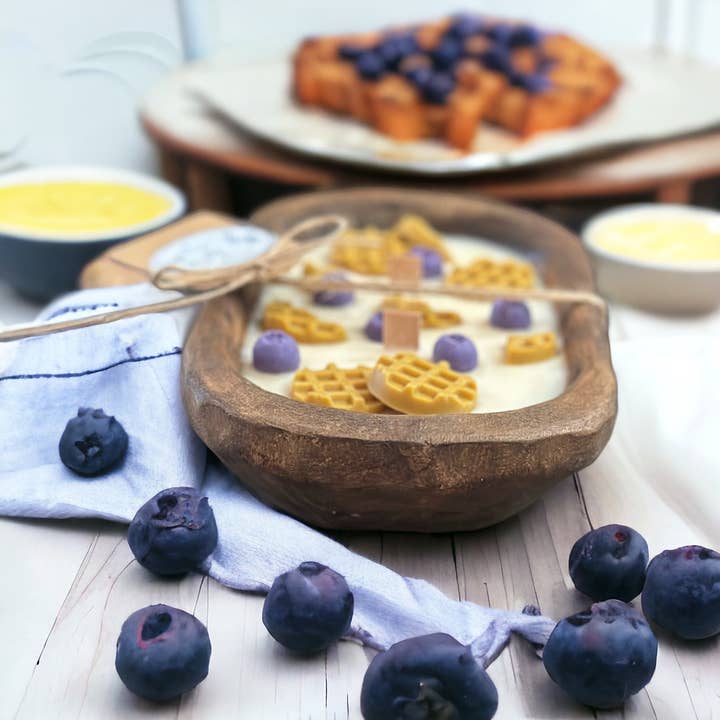 Grant Candle Co. - Wholesale Jar/filled candle - Blueberry Waffles Wooden Dough Bowl Soy Candle1