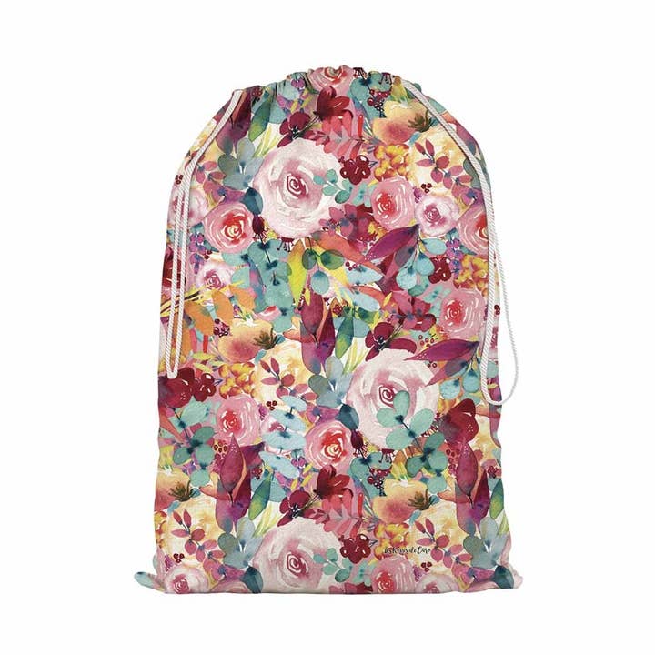 XXL bomuldshætte eller opbevaringspose - Pink floral for engroshandel hos Hirondelle & Cie