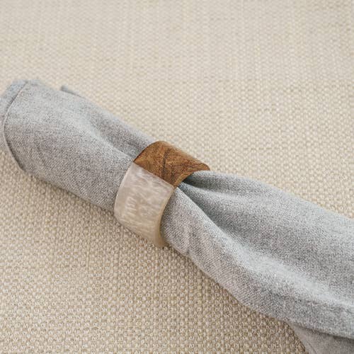 India Handicrafts Inc - Wholesale Napkin Ring - Split Mango Wood & White Round Napkin Ring