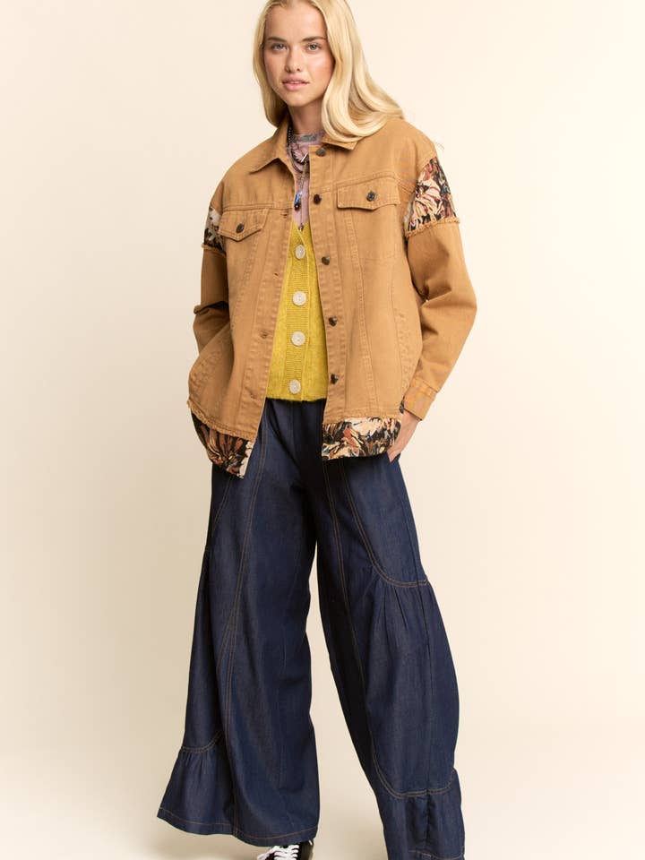 Davi & Dani - Wholesale Jacket - Women's - STONE WASHED DENIM JACQUARD PANEL MIDI JACKET10