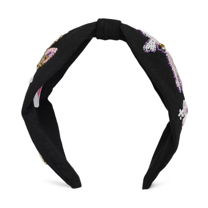 Elsa Stirnband aus schwarzem Jersey mit gestickter Eiswaffel für den Großhandel von Elaa