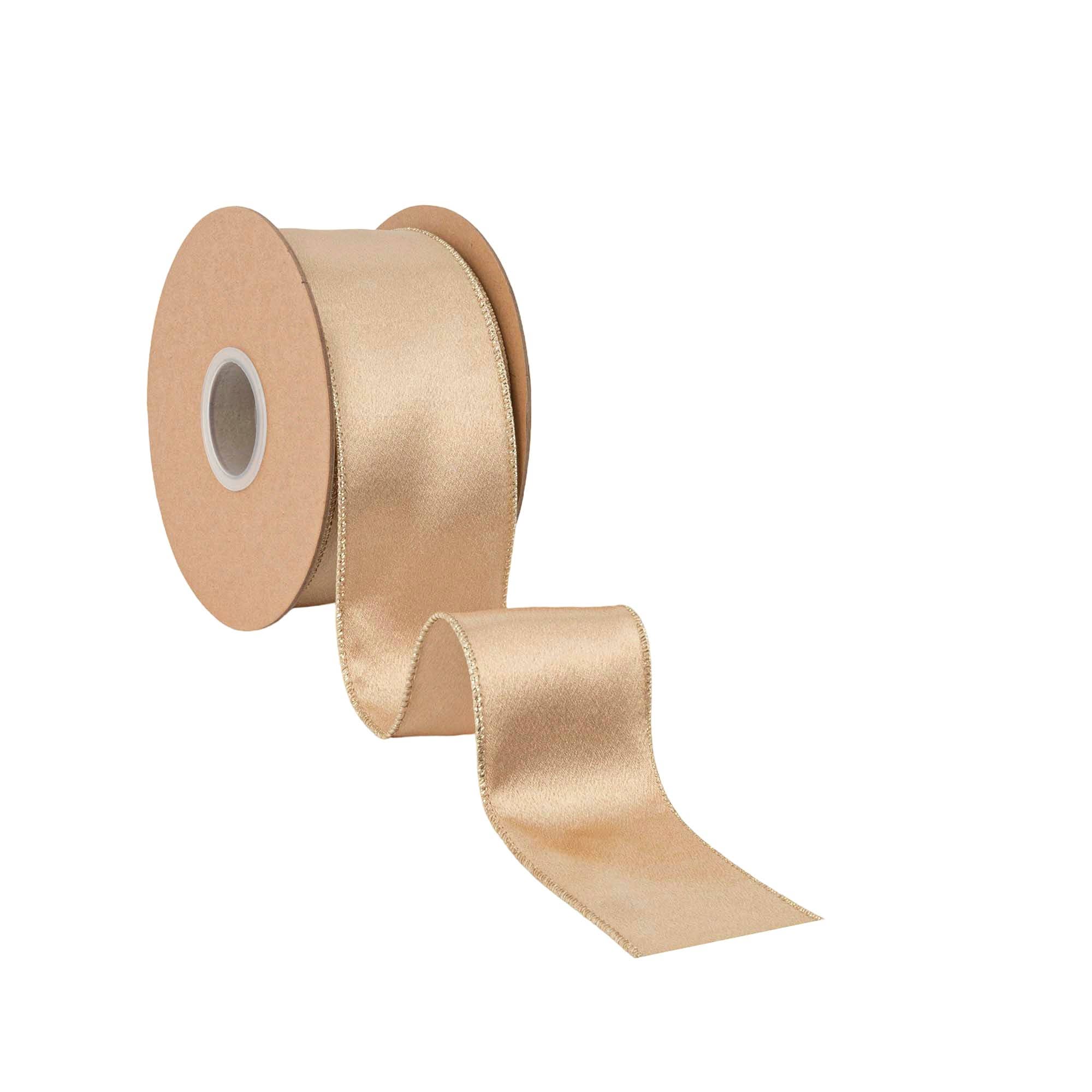 LA Ribbons Wholesale – fita para embrulhar presentes por atacado – Fita de Cetim Brilhante com Arame 2 1/2" | Dourado com Fundo Dourado | Rolo de 10 Jardas2