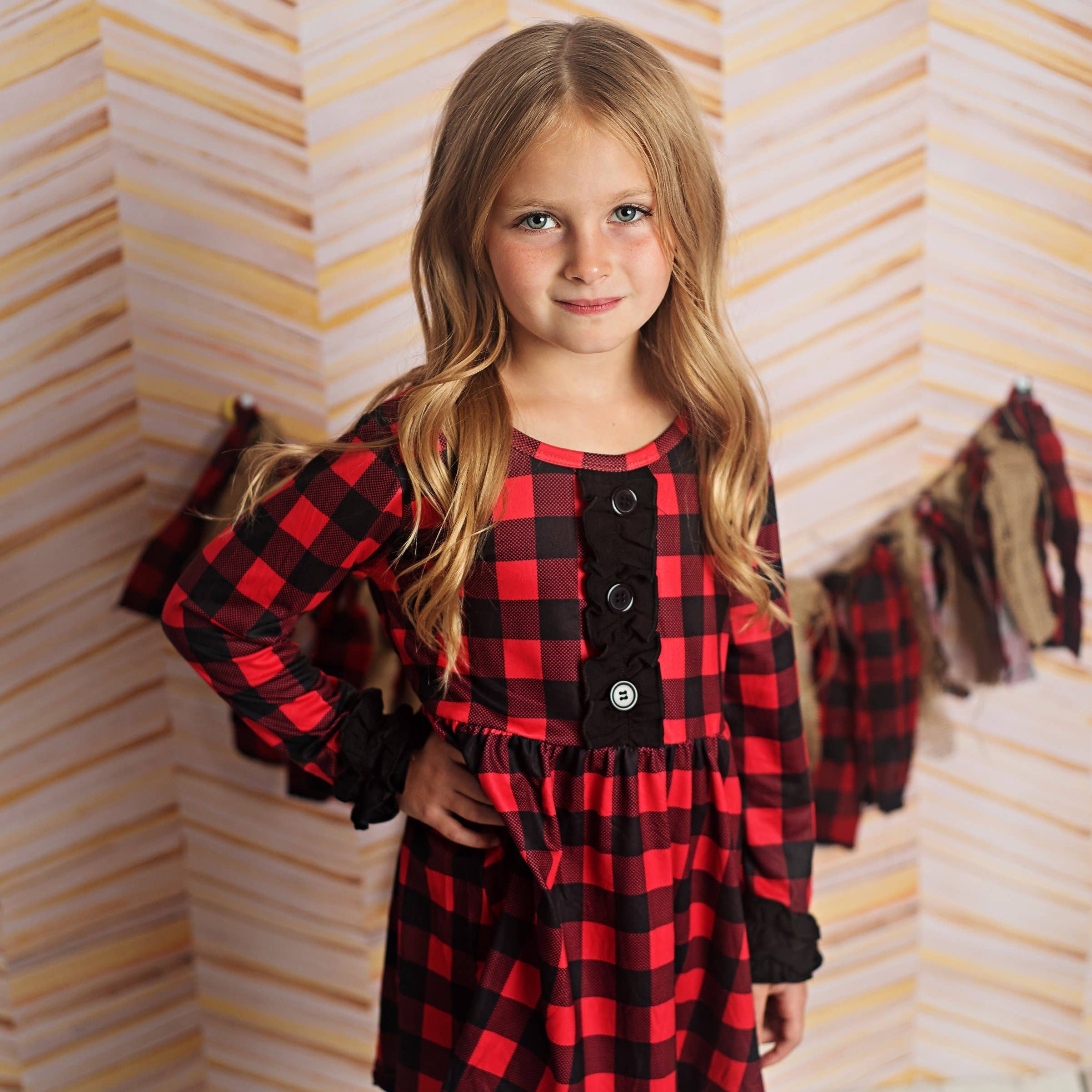 Adorable Sweetness - Wholesale Top & Leggings Set - Kids - Kids Red & Black Plaid Buffalo Check Winter Leggings Set1