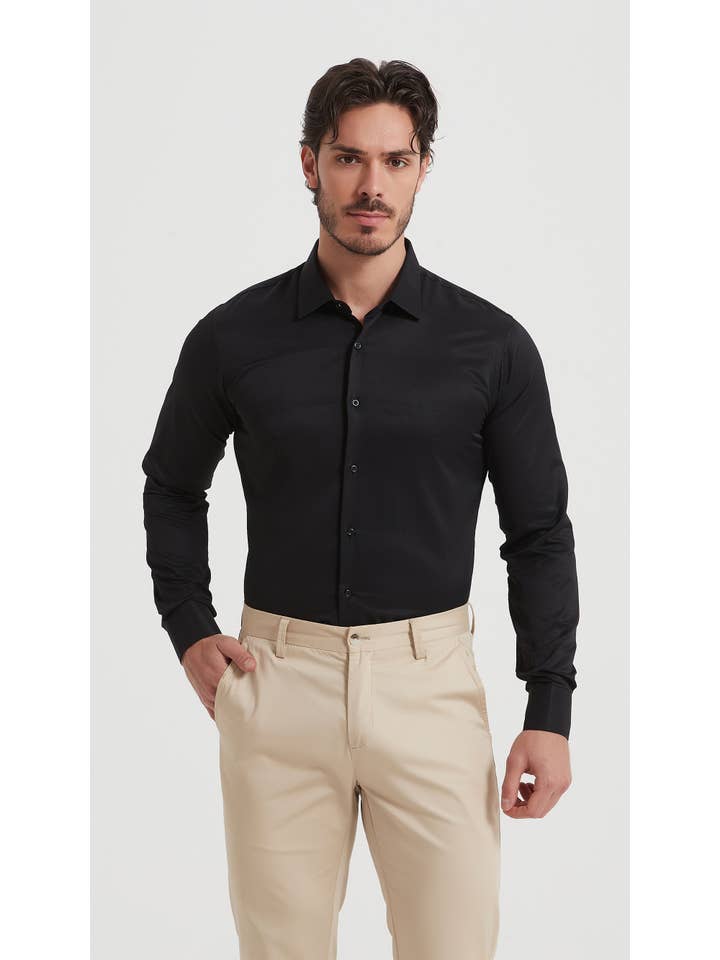 Yves Enzo - Venta al por mayor Camisa con botones - Hombre - Camisa negra slim fit