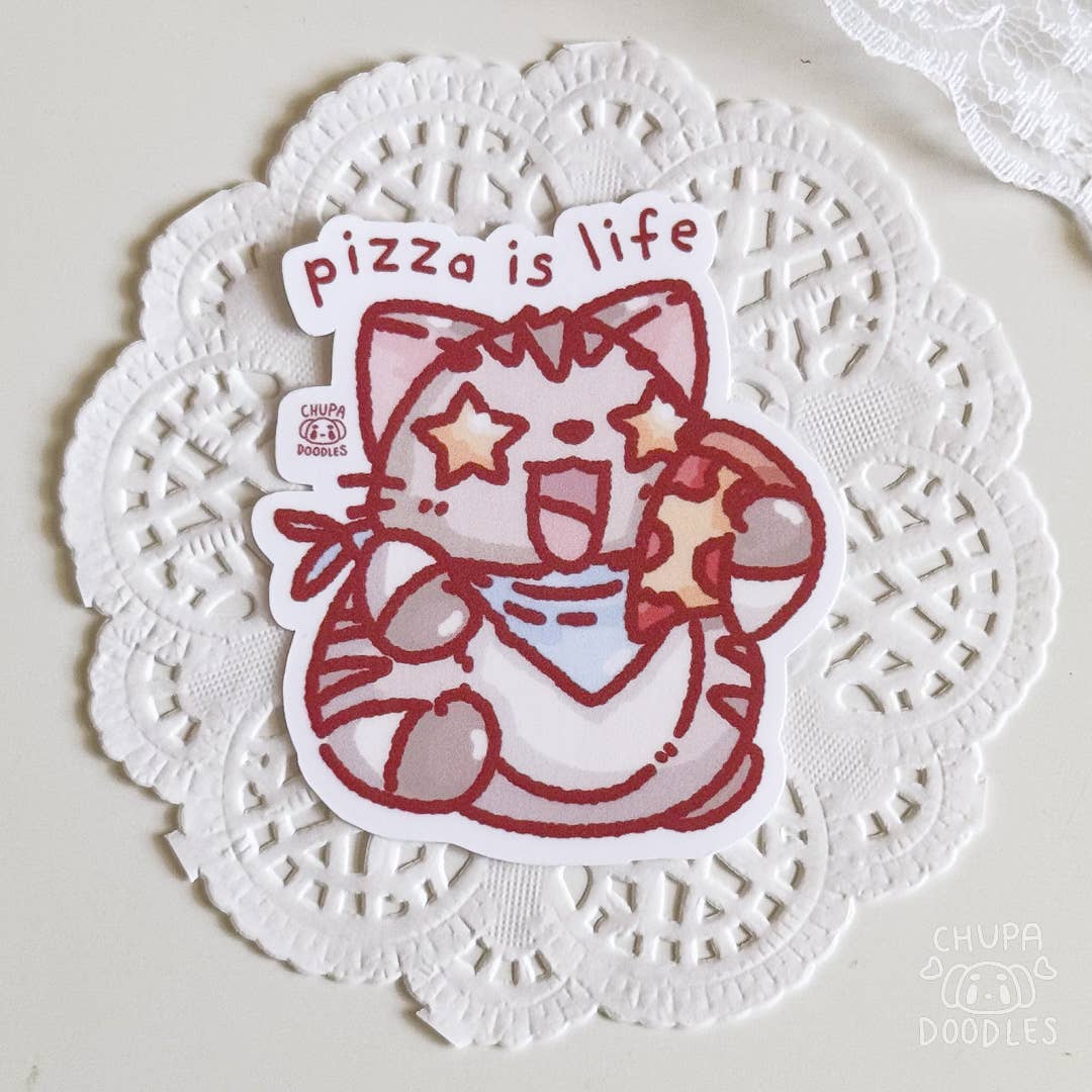 Chupadoodles – wholesale Sticker – Cute Cat & Food Sticker - Pizza Lover - Matte Finish 1