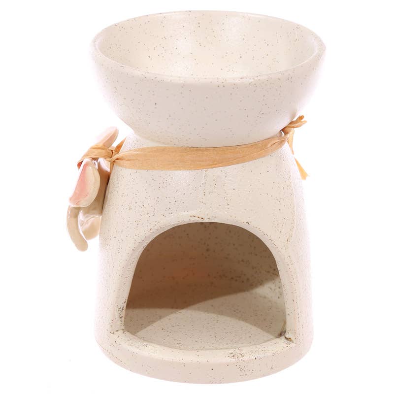 Puckator Ltd – wholesale Oil warmer – Speckled Cream Ceramic Oil and Wax Burner with Flower3