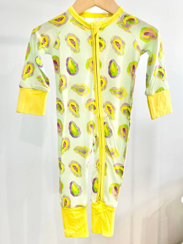 Mardi Gras Oyster Zipper Onesie for wholesale by Sweet Bay Clothing