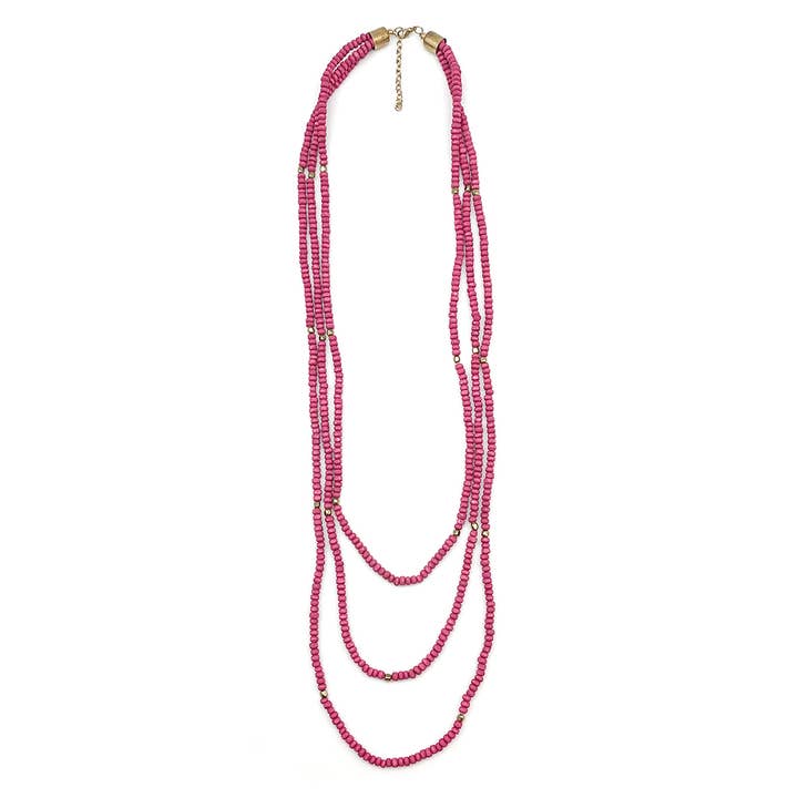 Sachi Chromatic Hues - Fuschia Long Multi-Strand Necklace for wholesale by Anju Jewelry