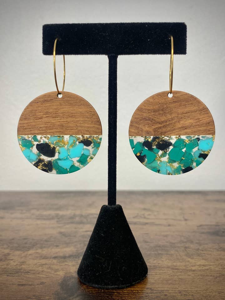 Turquoise Resin & Wood Hoops for wholesale by MacKenzie Rose Designs