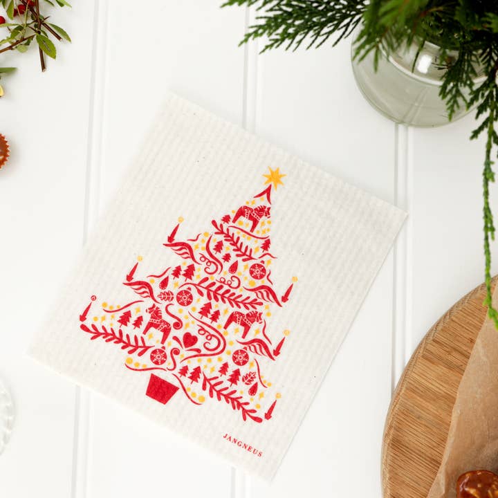 Jangneus - Wholesale Dishcloth - Swedish Dishcloth - Scandi Christmas Tree - Red 1