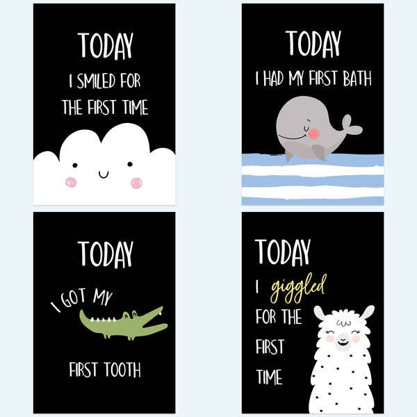 Dotty About Paper – wholesale Milestone art/keepsake – Child & baby – Baby Milestone Cards Phrases - Pack of 12 - Boys Monochrome1