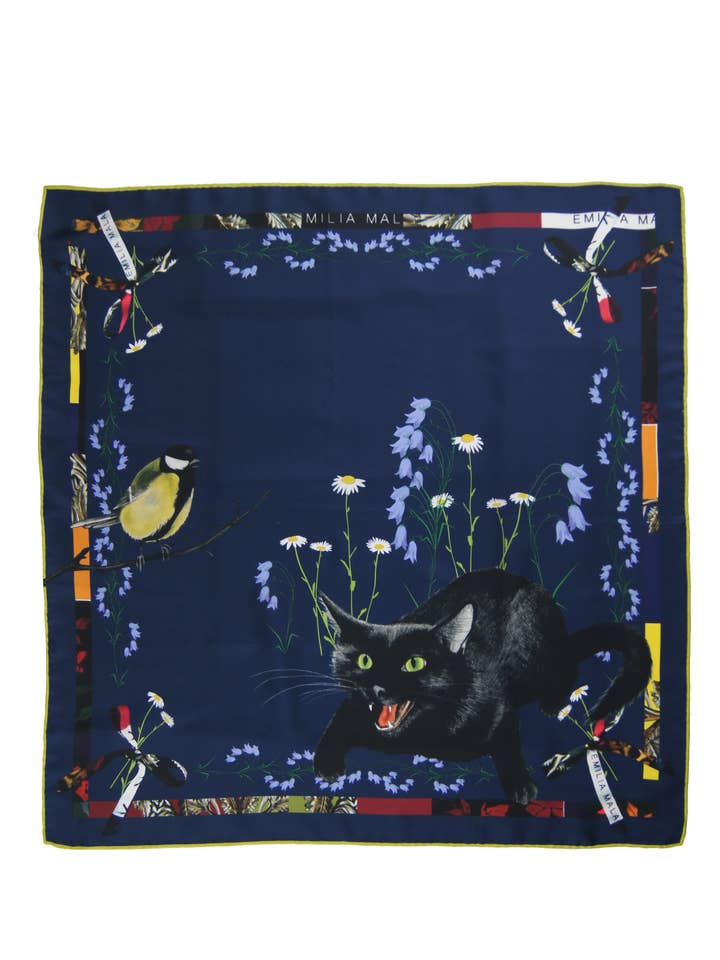 Cat Sauvage Silk Scarf-Midnight for wholesale by Emilia Mala