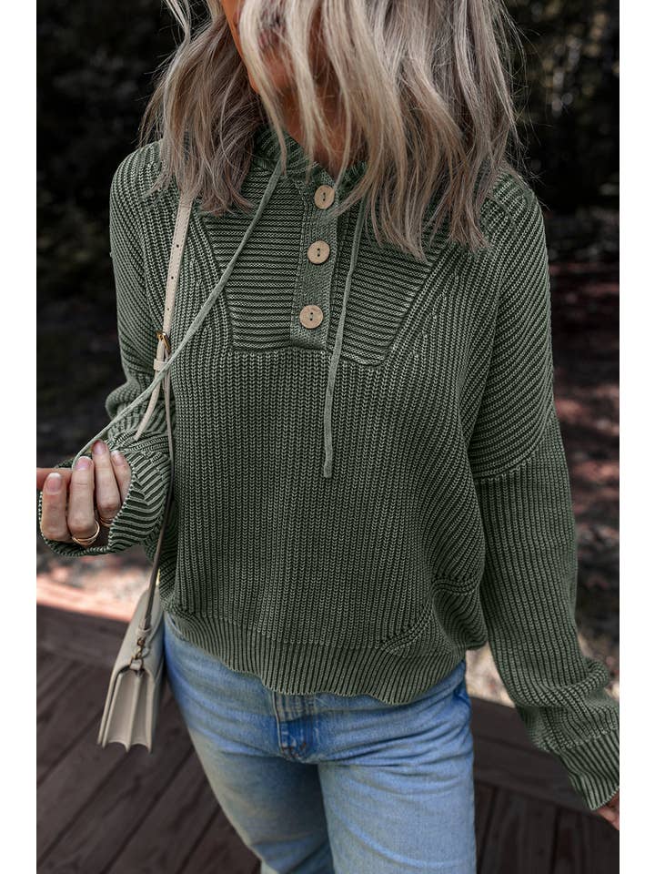 Nebel grün Mineralgewaschener gerippter Strickpullover mit Kapuze für den Großhandel auf Faire4