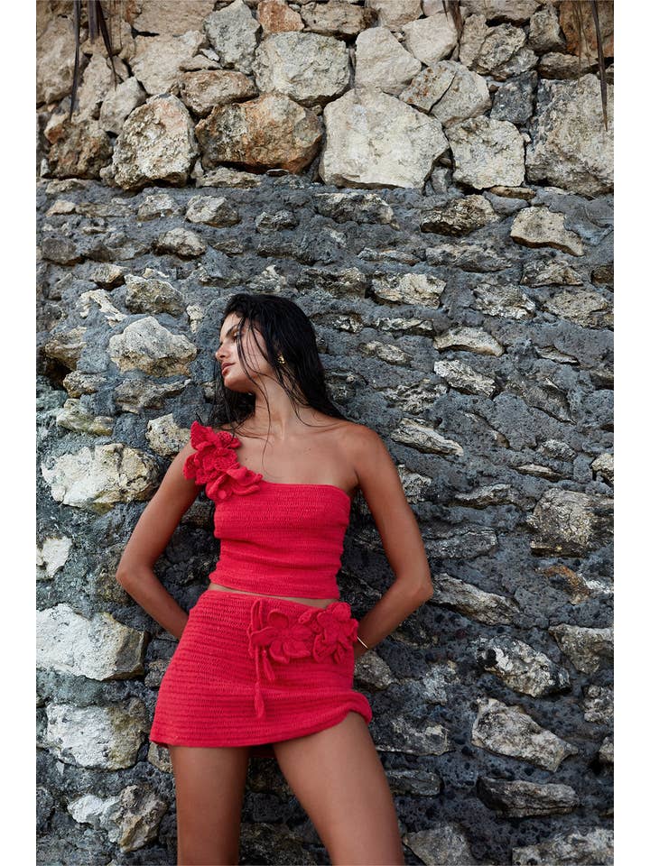 Isabelle Quinn - Wholesale Skirt - Women's - Lily Crochet Mini Skirt Red