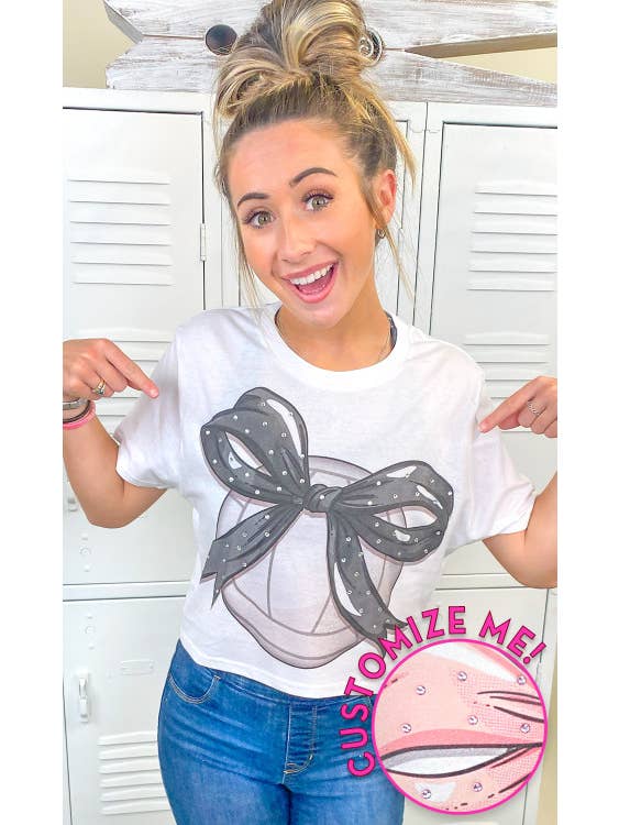 Sugar Stitch - Wholesale T-Shirt (Graphic) - Women's - Custom Volleyball Bow Rhinestone Graphic Crop Top