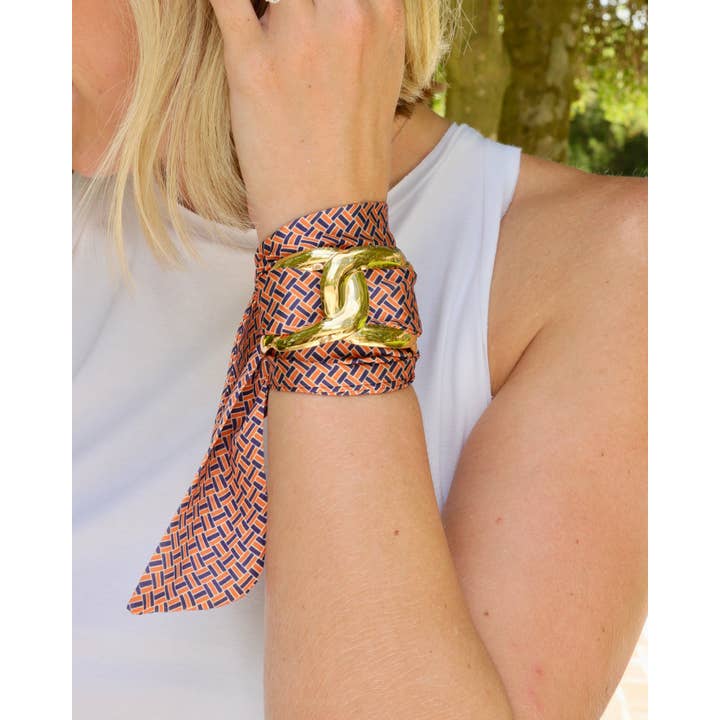 Caroline Hill - Wholesale Woven/Braided Bracelet - Serafina Scarf Bracelet Navy Orange1