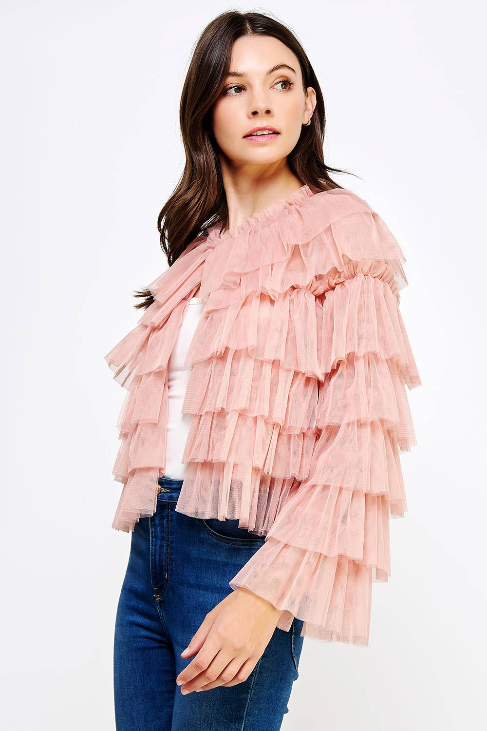 Strut & Bolt – Engroshandel Cardigan - Dame – Lag-på-lag-frynset tyl-cardiganjakke6