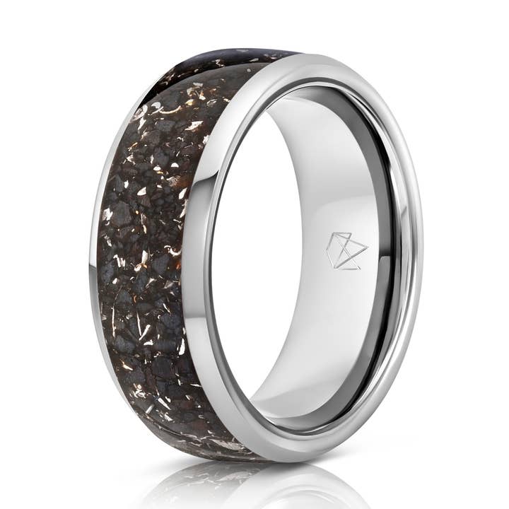 Zilveren wolfraam ring - echte meteoriet voor wholesale door EMBR