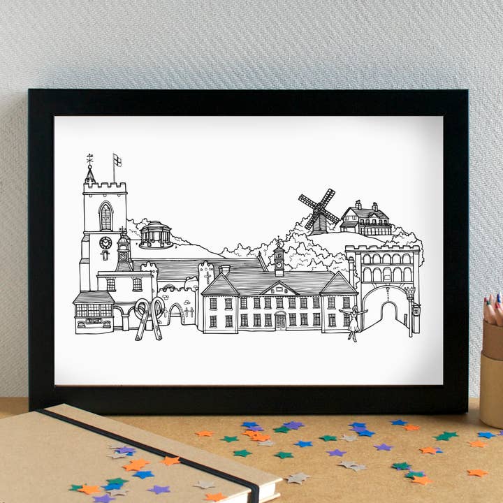 Becka Griffin Illustration - Wholesale Art Print - Reigate Skyline Landmarks Art Print - unframed1