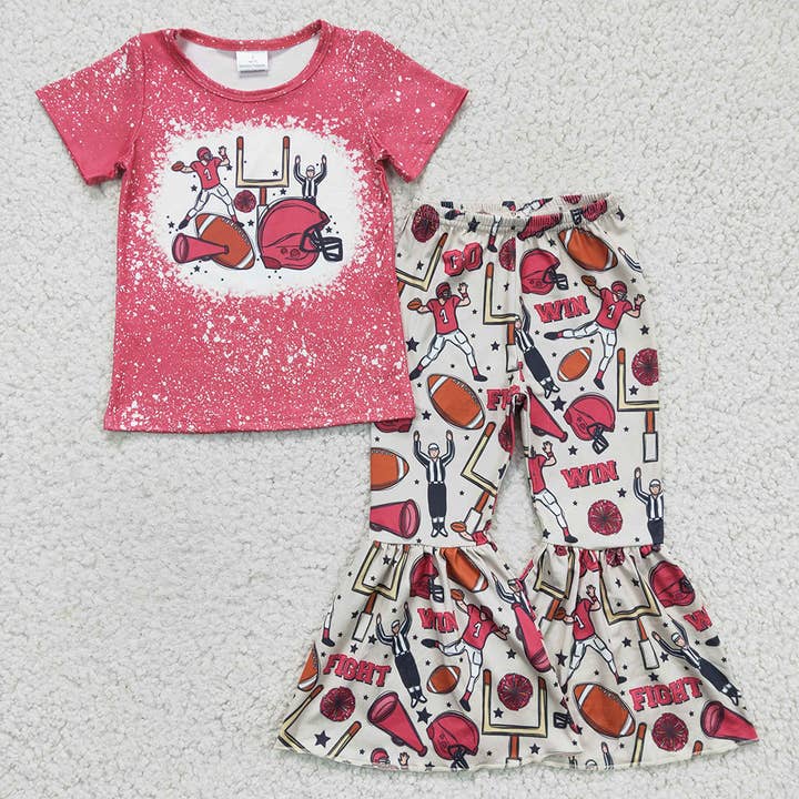 Baby Girls Football Short Sleeve Bell Bottom Pants sets for wholesale by Aier Wholesale