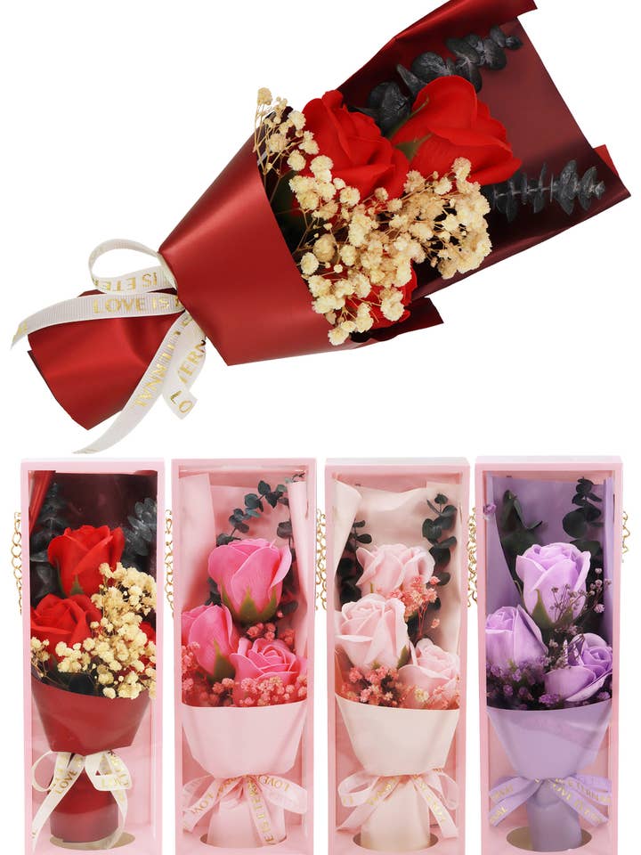 Soap Rose Floral Bouquet Pink Gift Box - 5 Pcs for wholesale by Cap Zone