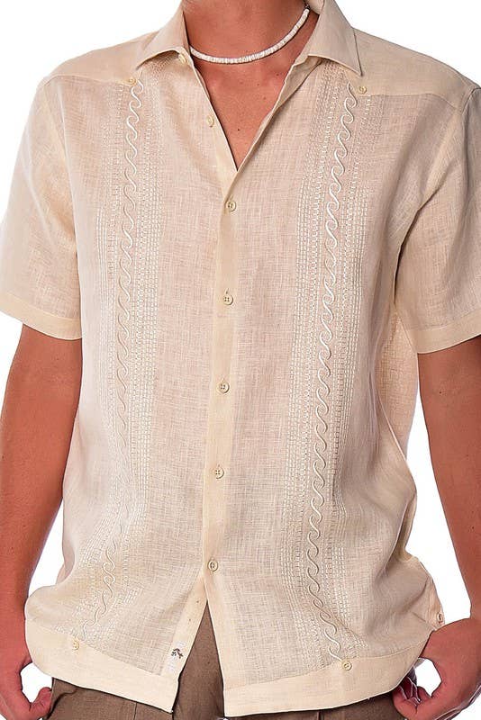 Azucar & Bohio - Wholesale Button Down Shirt - Men's - Men's Linen Guayabera Fancy Embroidered Panel5