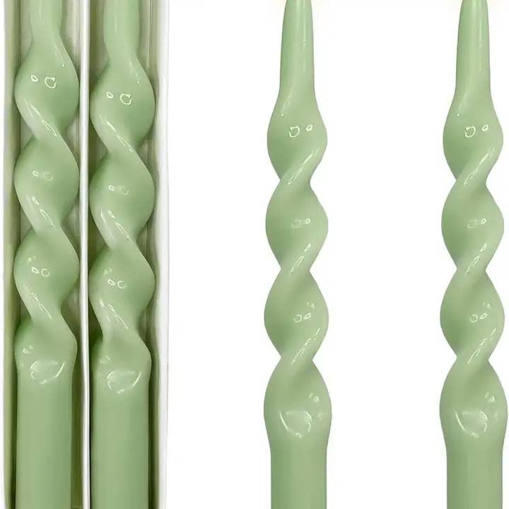 Candles Meta - Wholesale Tapered Candle/Candlestick - 2-Pack Spring New Green Spiral Taper Holiday Decor Candles