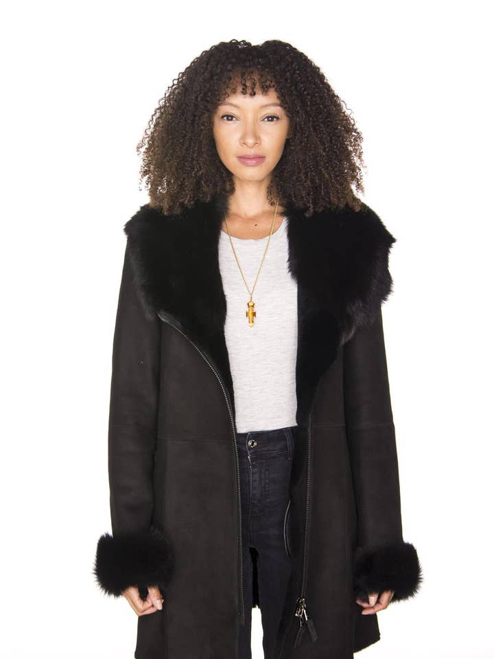 Infinity Leather (Upperclass Fashions Ltd) - Wholesale Fur/Faux Fur Coat - Women's - Ladies Suede Merino Sheepskin Coat-Samara