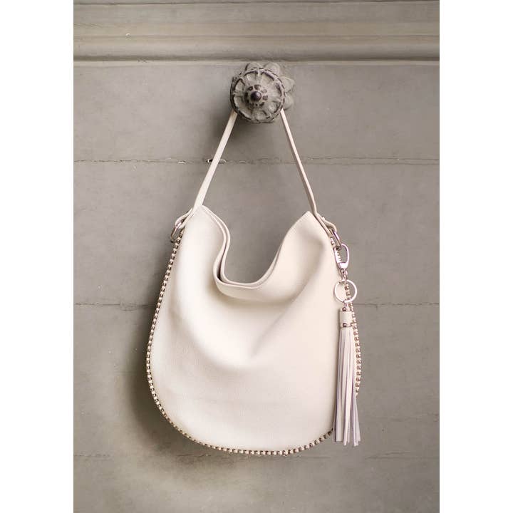 JULIA PARIS - Wholesale Shoulder Bag - Women's - Rounded grained leather bag with pearl decorations2