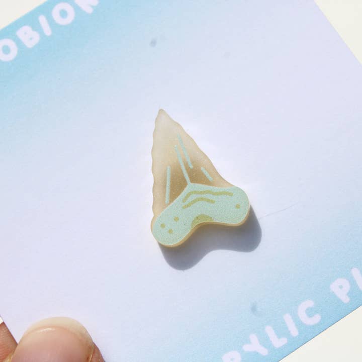 Frosted Shark Tooth Acrylic Pin for wholesale by Microbiome Arts