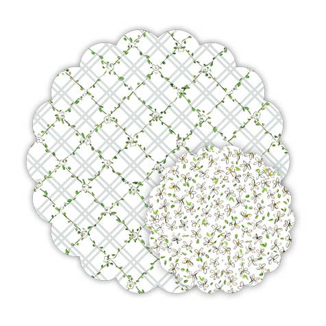 Handpainted Gray Blue Greenery Trellis Pattern Doily Set for wholesale by RosanneBeck Collections