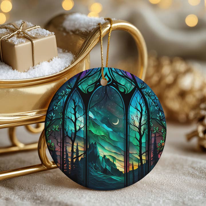 Ornement en céramique Aurores Boréales I avec image imprimée pour la vente par Fernville Creations