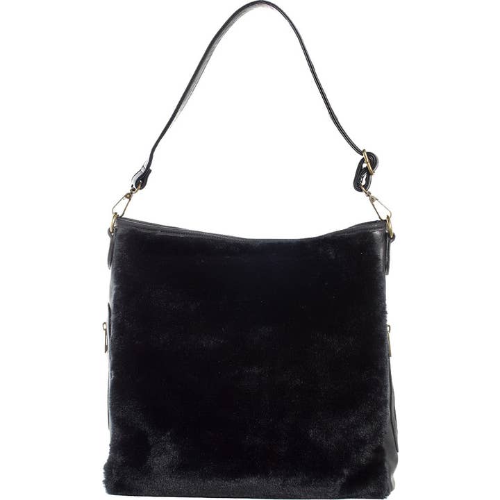 Square Deal Recordings & Supplies - Wholesale Shoulder Bag - Women's - Purse - Sourpuss - Faux Fur Sure Hobo Black Furry N' Awesome