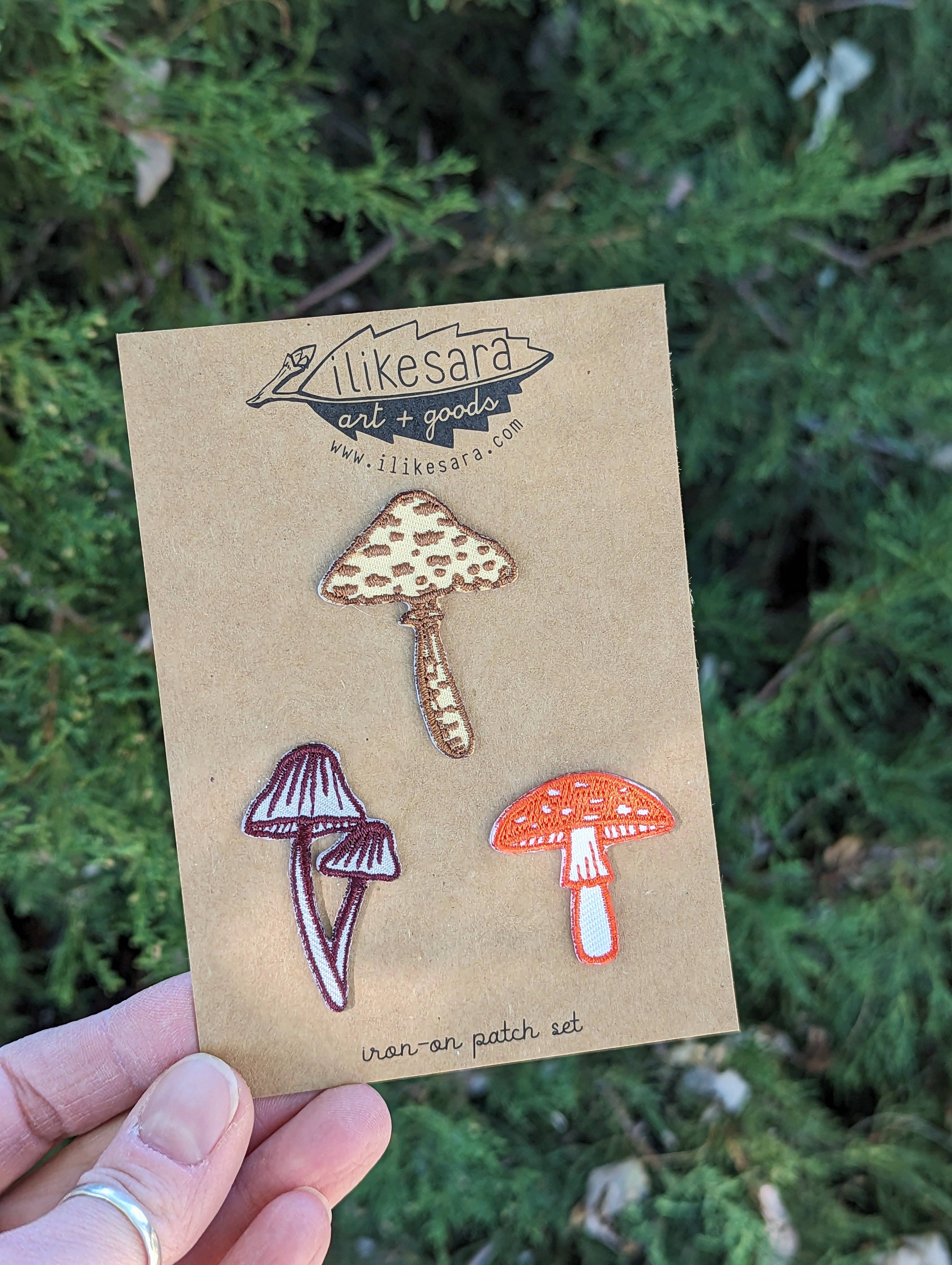 ilikesara | art + goods - Wholesale Patch - iron-on patch | mushroom 3-pack - brown, red, purple2