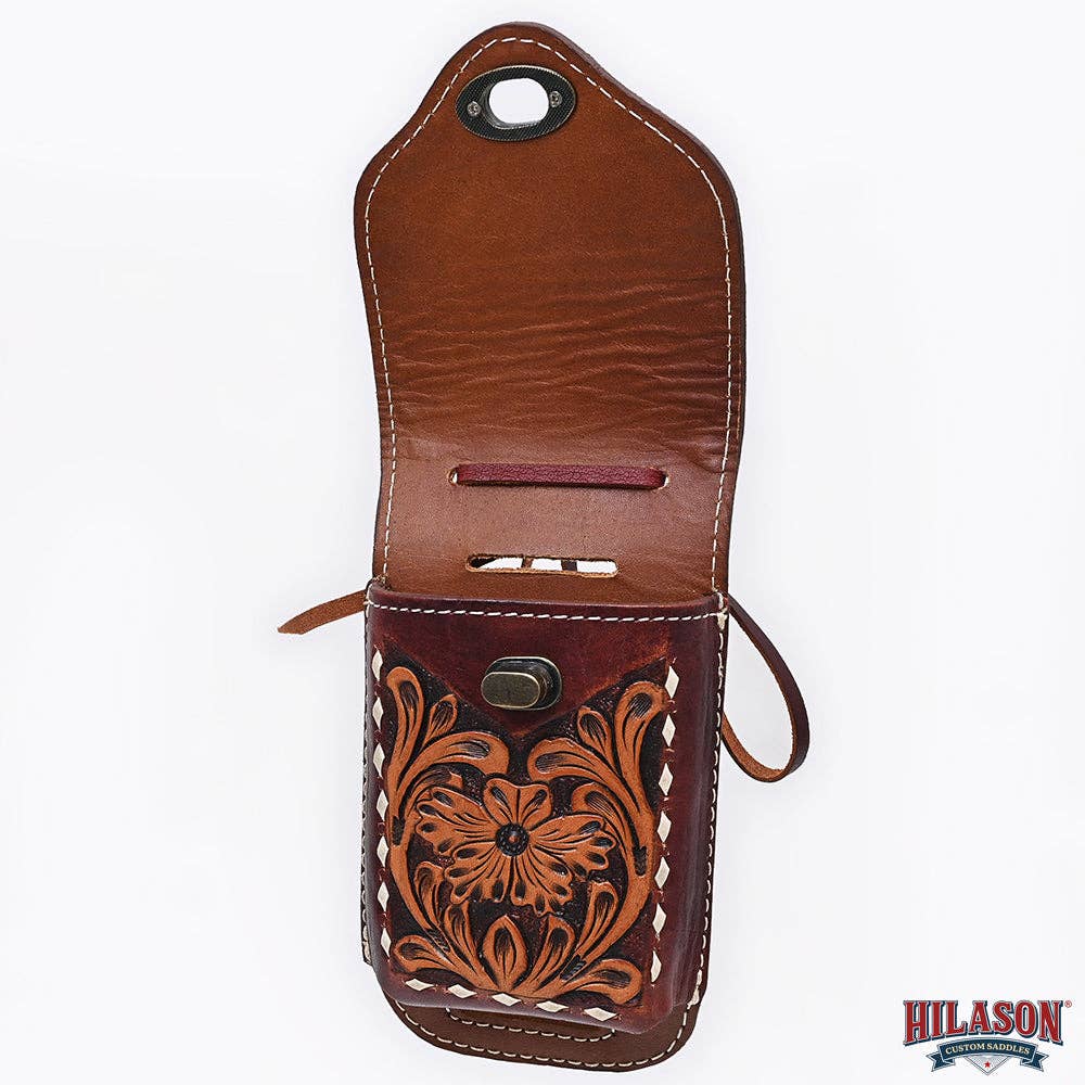 HILASON - Wholesale Phone Wallet - Women's - Hilason Basketweave Floral Cell Phone Case Tan American Leather28