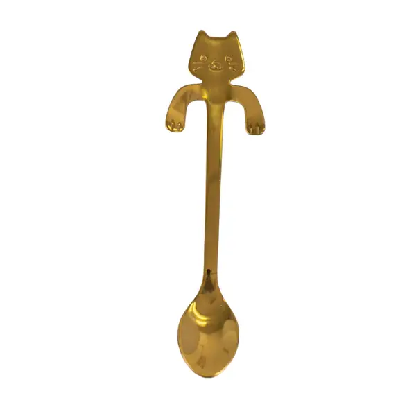 Urban Tokyo - Wholesale Table Spoon (Cutlery) - Cat Hanging 4.5"L Tea Spoon Gold1