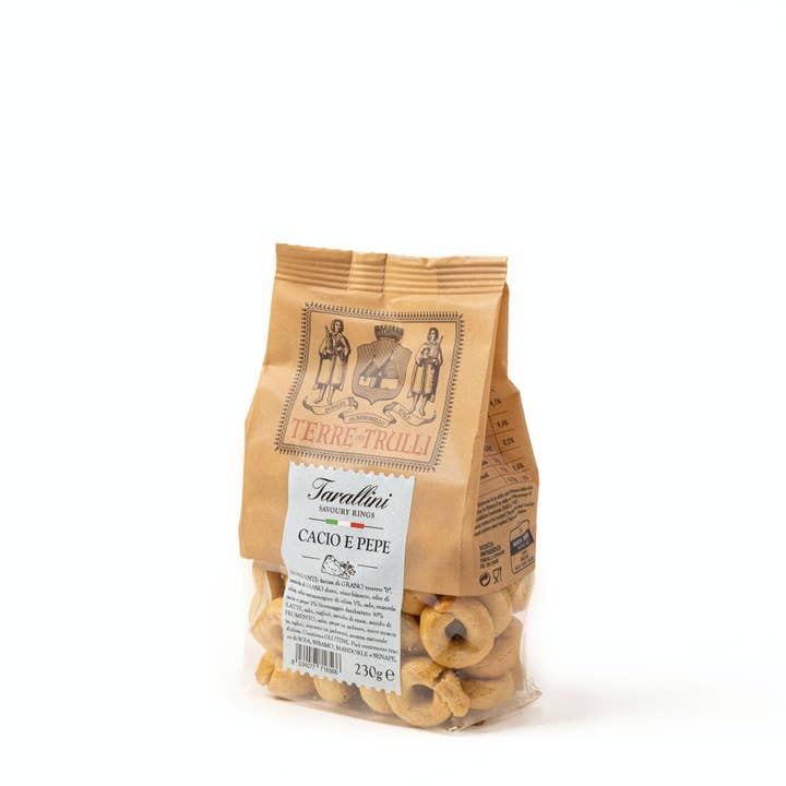 Terre dei Trulli – Engroshandel Puffed snacks – Tarallini Pugliesi Ost og peber 230g - Italiensk snack