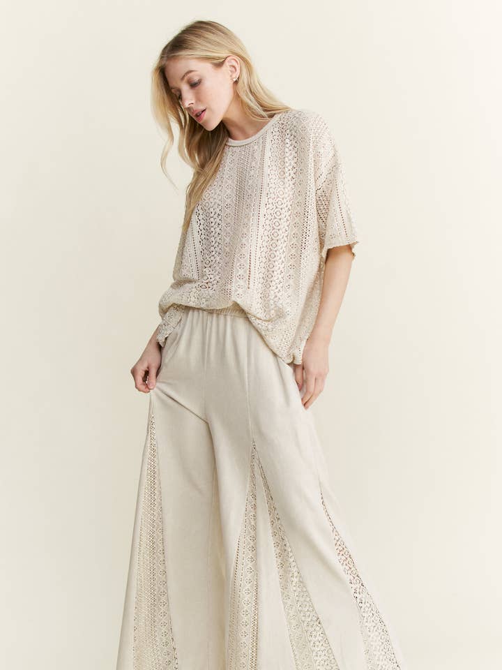 Mineralgewaschene Spitzen-Schlaghose im Hippie-Boho-Stil HP6566 für den Großhandel von J.Her