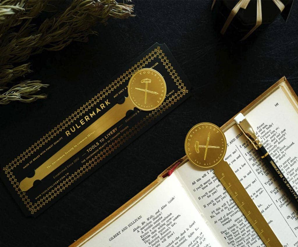 Notable Designs (UK) – wholesale Bookmark – Tools to Live By - Brass Rulermark1