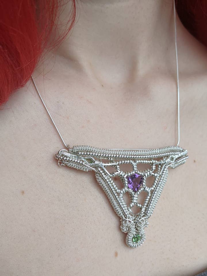 ~Frigg~ Amethyst, Tsavorite Garnet, and Silver Pendant for wholesale by Le Tourbillon Minéral