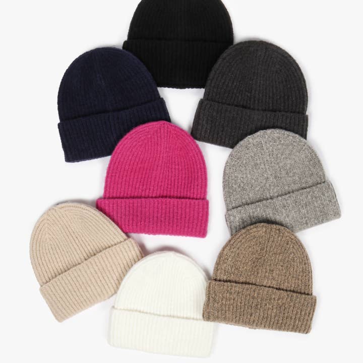 Solid knit cuffed beanie for wholesale by David And Young