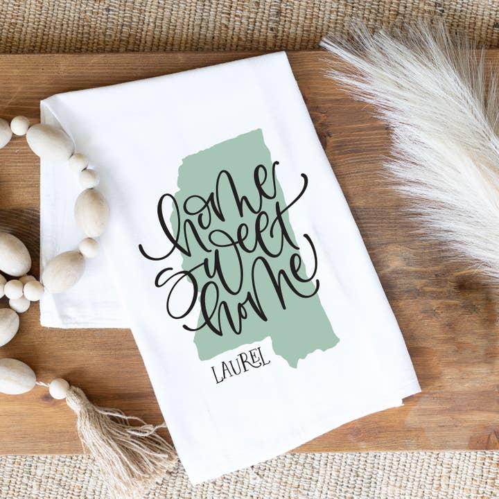 Kitchen Towel, Custom City/State, Tea Towel, Home Sweet Home for wholesale by Clairmont & Co