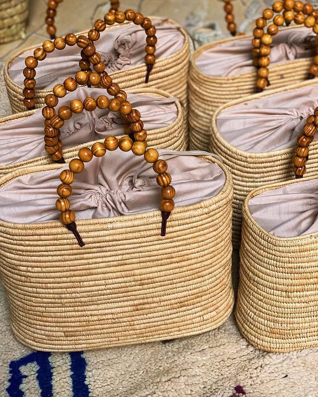 martitec - Vente Sac de plage - Sac en raphia fait main avec poignées en perles de bois3