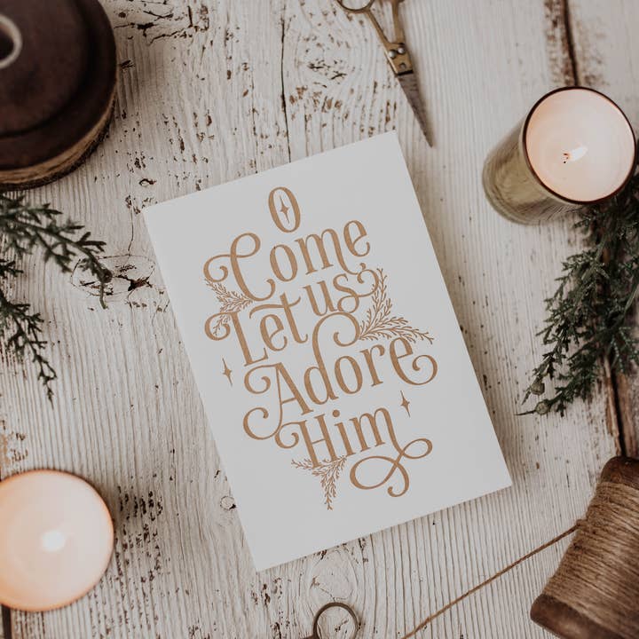 O Come Let Us Adore Letterpress Greeting Card for wholesale by Pressed