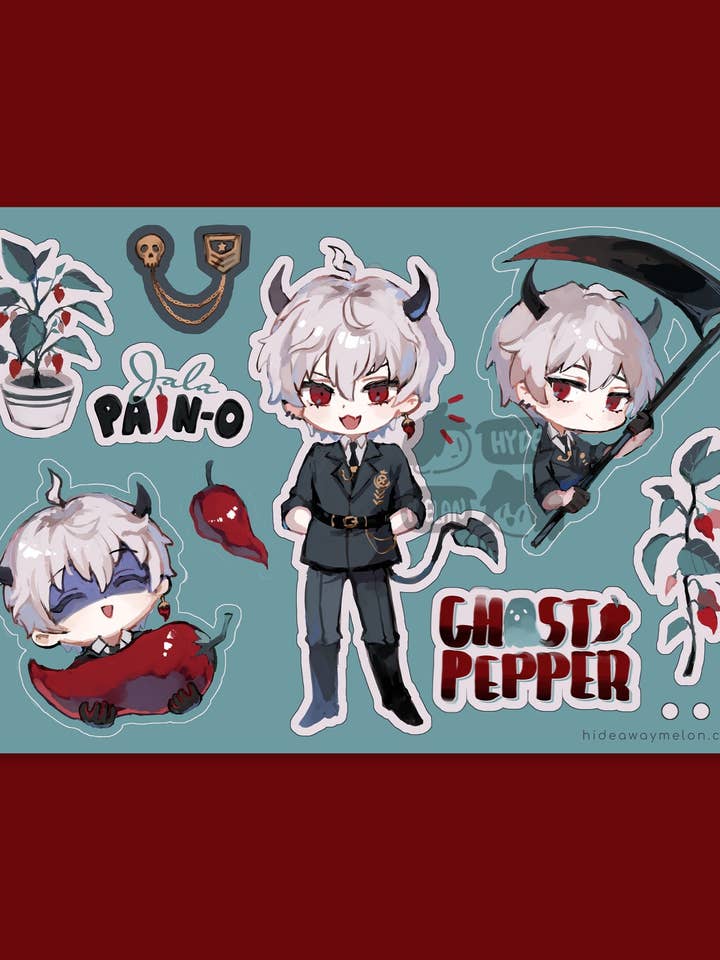 Ghost Pepper 6x4 Kiss Cut Sticker Sheet for wholesale by HideawayMelon