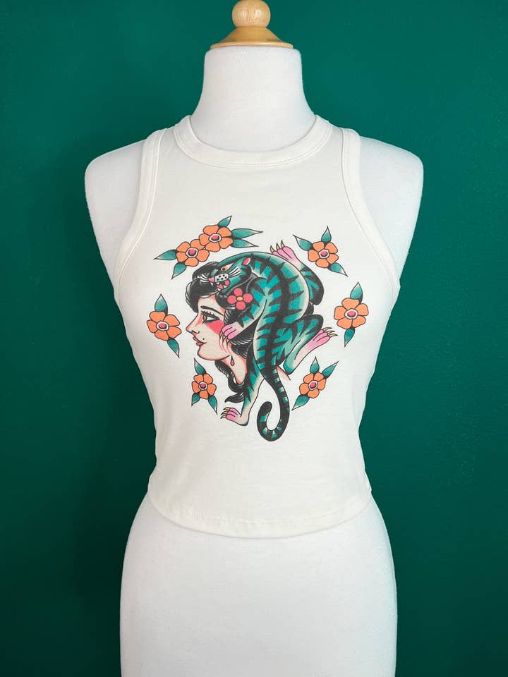 Mischief Made - Wholesale Tank Top - Women's - The Blue Tiger Lady Rib Racer Tank in Natural1