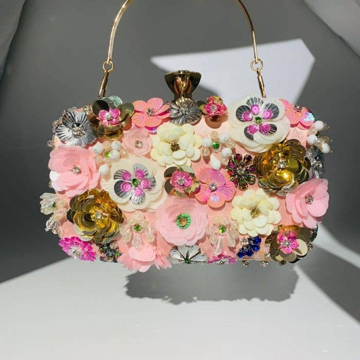 PEACH ACCESSORIES - Vendita all'ingrosso Pochette - Donna - Borsa clutch da sera decorata a mano con fiori K0200